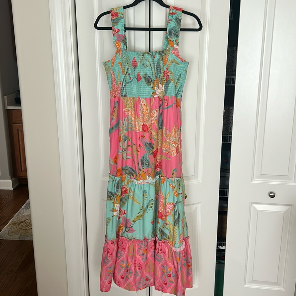 Spartina Avalon Smocked Dress Tropical Floral Print